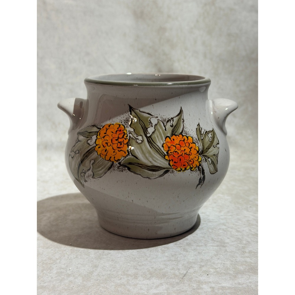 Pfalzkeramik Germany Marigold Floral Stoneware Crock‎ Speckled Pottery Planter